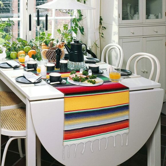 Mexican handwoven cotton table runner 14x84in - Picture 4 of 6